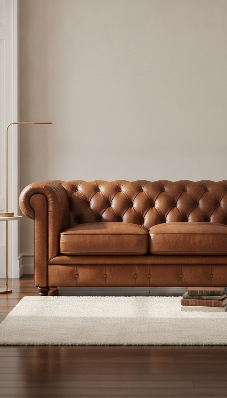 Comparativa visual: Cuero sintético vs. cuero natural en sofás Chesterfield
